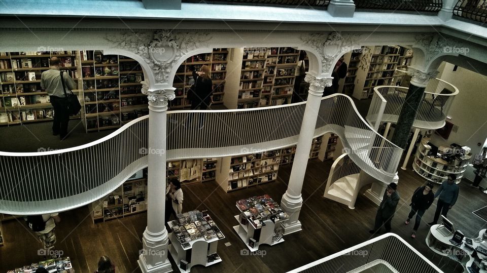 library, Bucharest, Romania, Carturesti, architecture, interior, corners, stairs, steps,