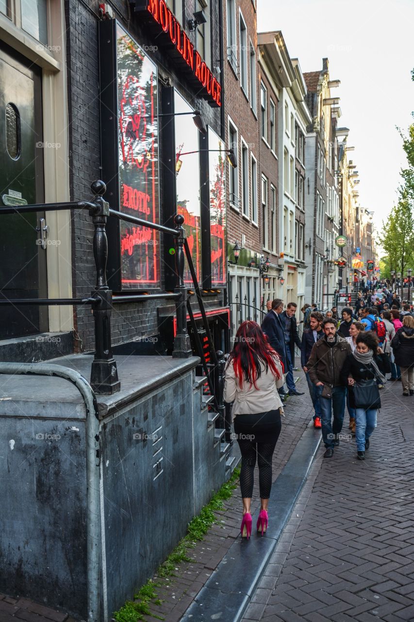 A well known red light district street in Amsterdam 