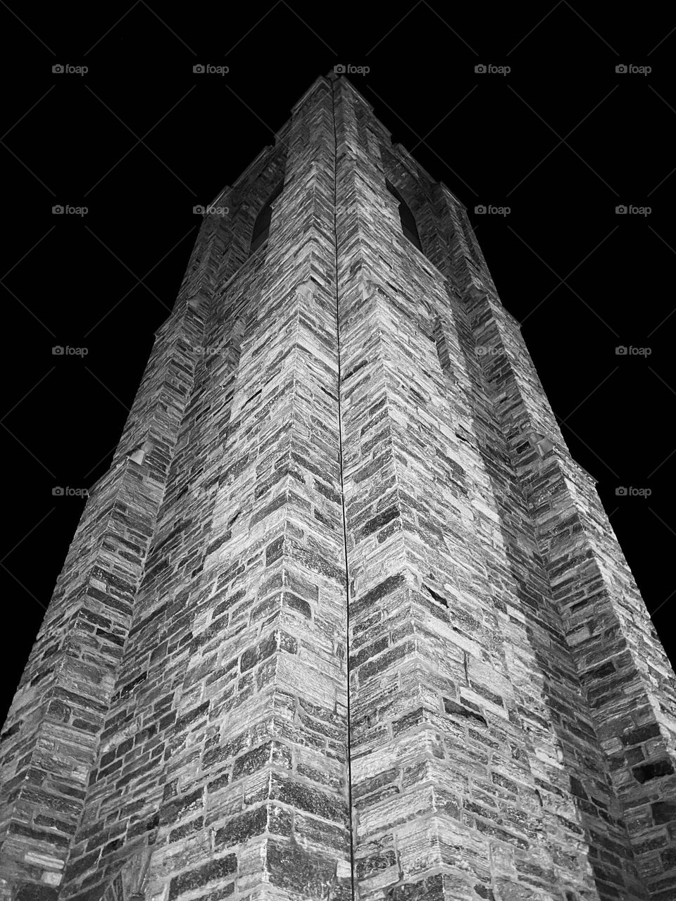 A bell tower at night