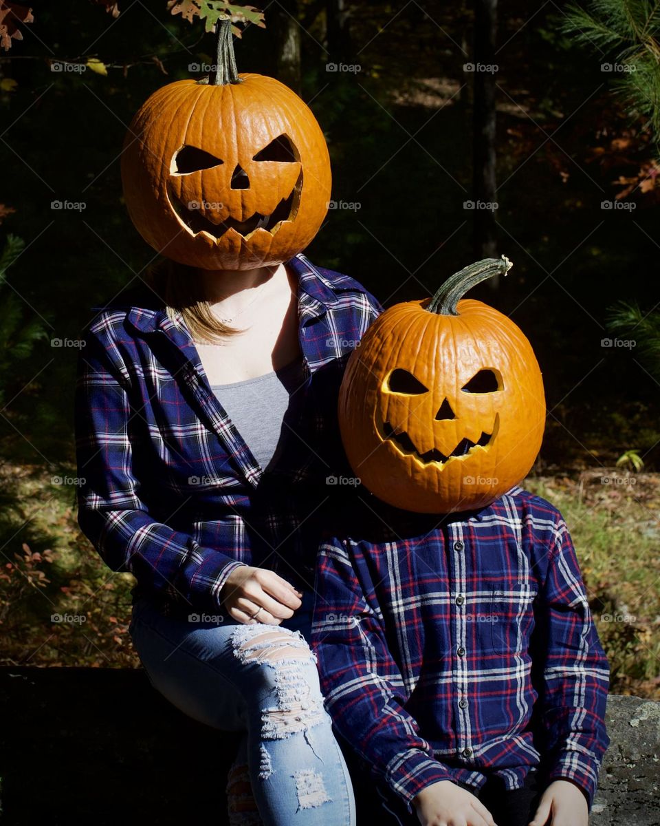 Mother and Son Pumpkin heads