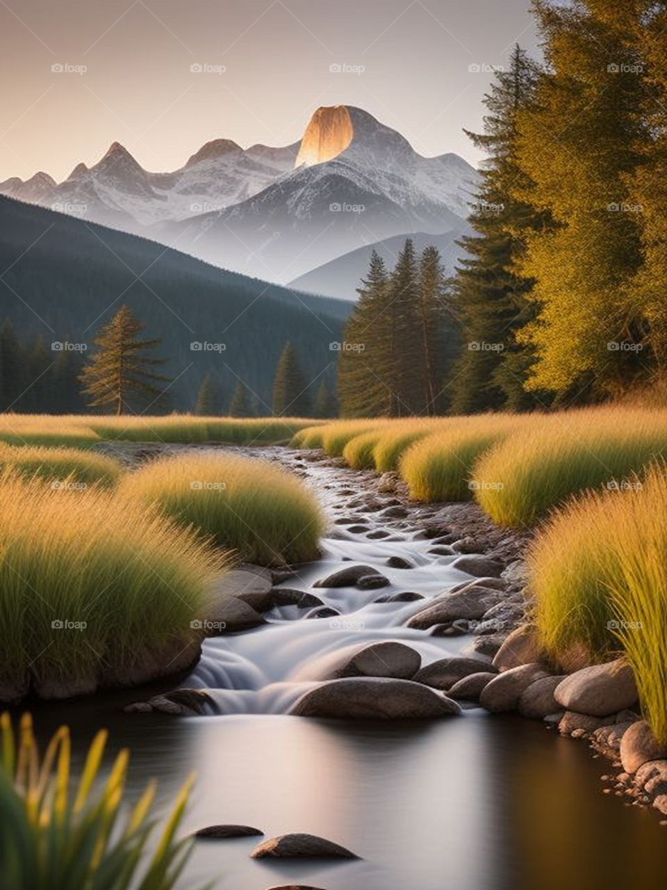 Landscape of a river among grasses