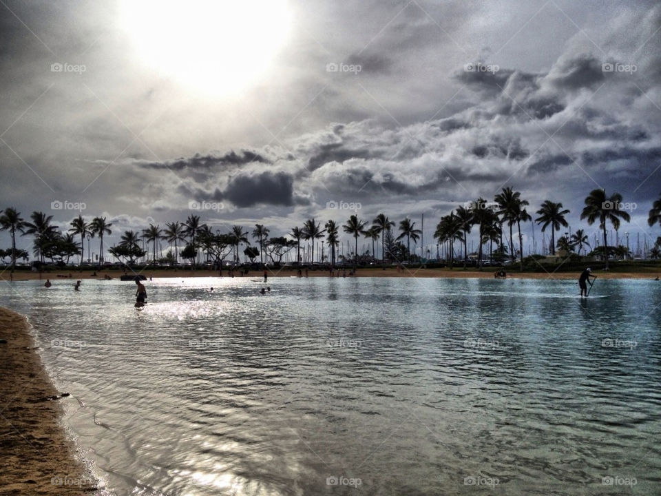 hawaii sea beach sky palm trees clouds by angeljack