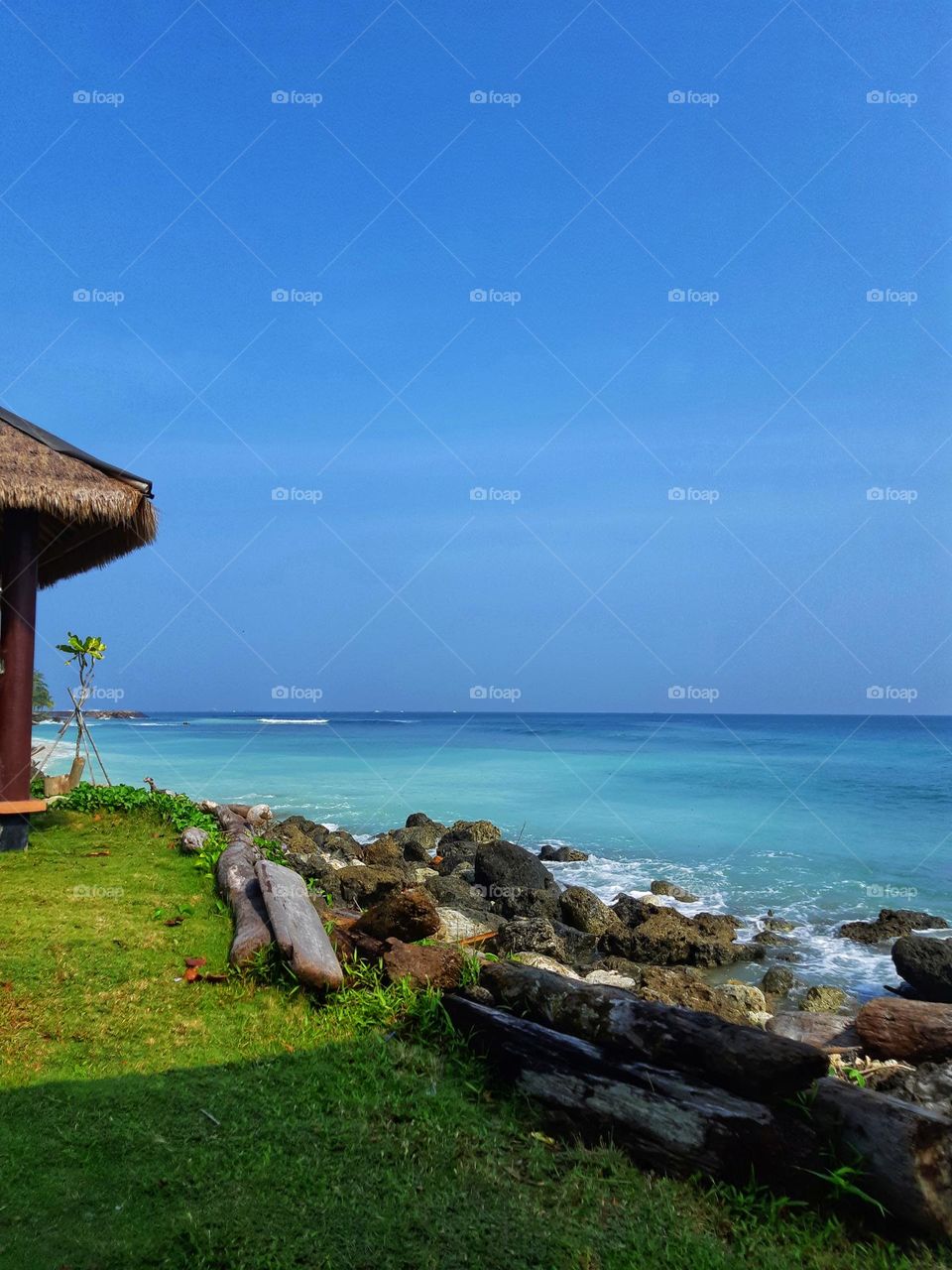 Amazing scenery of blue shore in summer