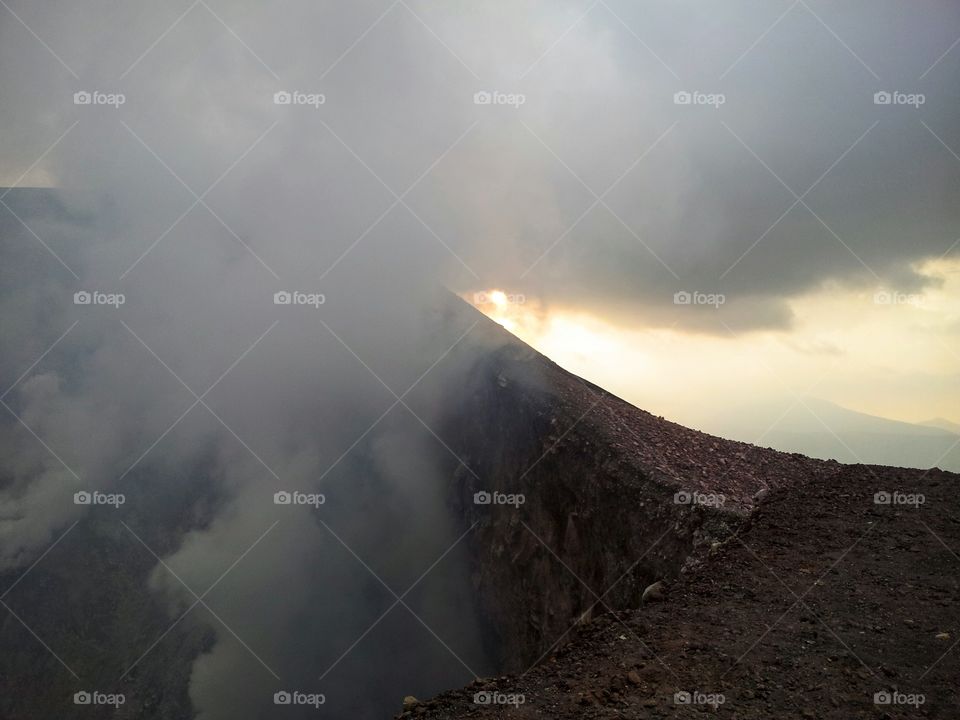active crater of the Telica Volcano at sunset, Nicaragua