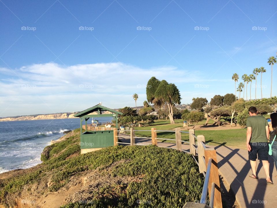 La Jolla beach cliff top. San Diego beach La Jolla from cliff top 