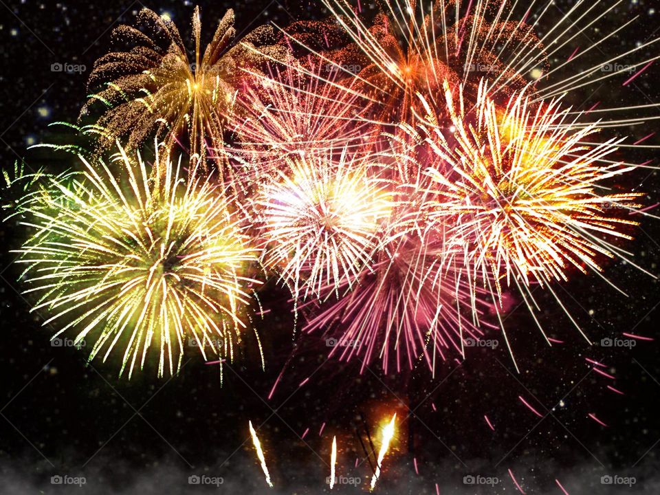 Exploding multicolored fireworks.