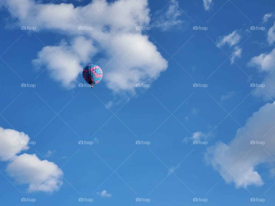 Hot Air Balloon against Blue Sky & Clouds, The Great Reno Balloon Race 2019 [Reno, NV USA]