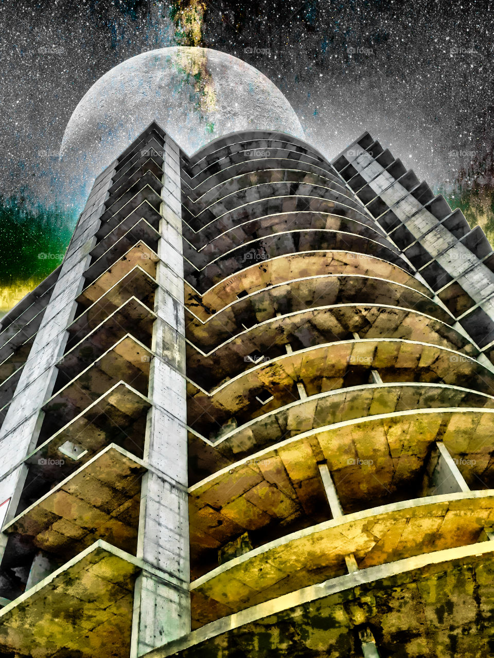 High building throw skylight and moon