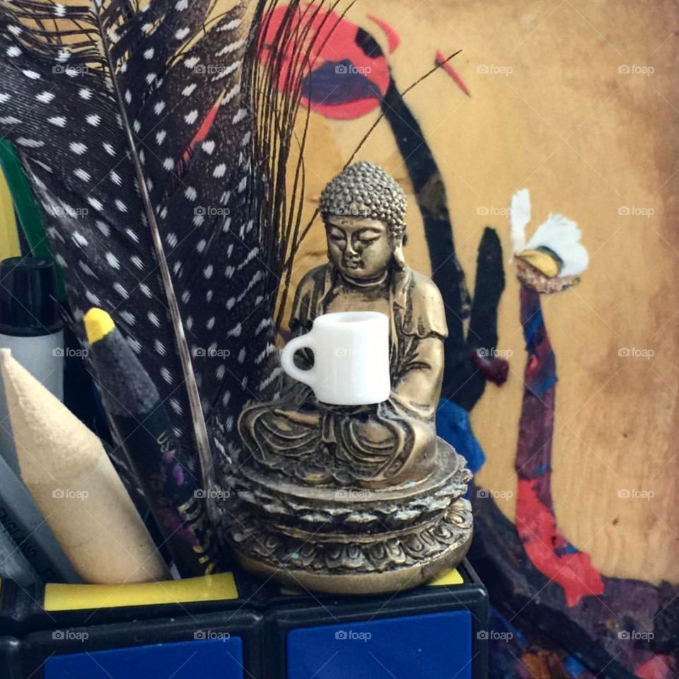 Follow your creative bliss .. Art, Buddha and a cup of coffee 