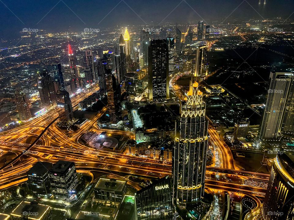 Dubai at night showing the beautiful colors of night life