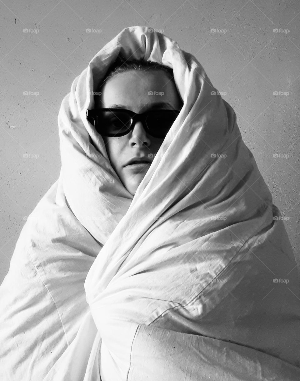 Portrait of a sad girl in a satchel