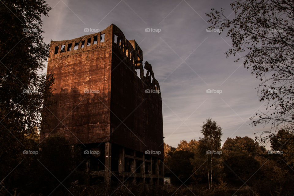 Old concret ruins. WWII bombed german ruins of old industrial gasoline factory. Coal mill.