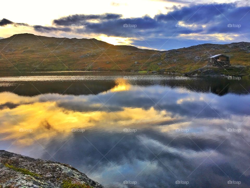 North Norwegian lake in the mountains - sunset. 