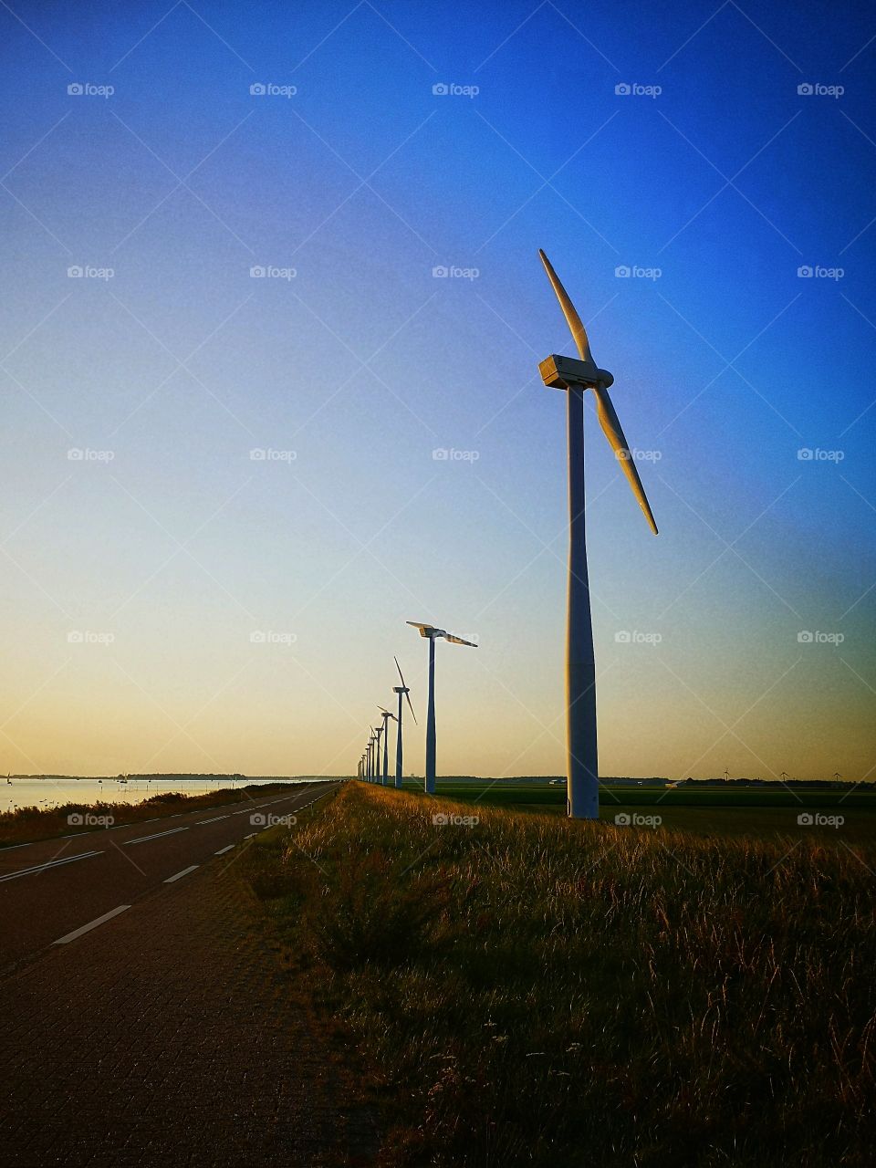 Row of windmills in Netherlands
