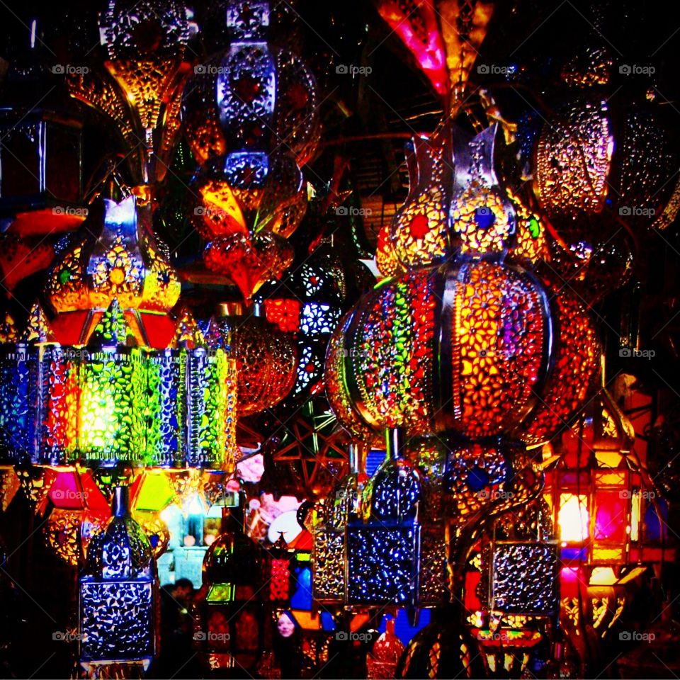 Colorful lanterns in the Moroccan souks