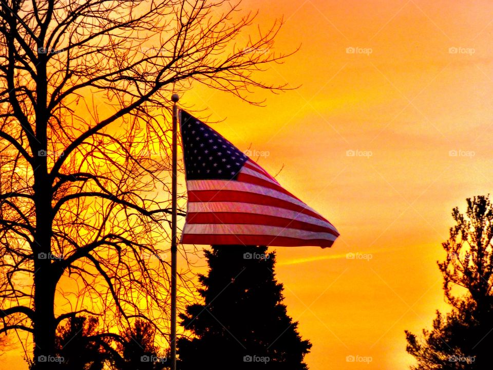 Beautiful flag at sunset