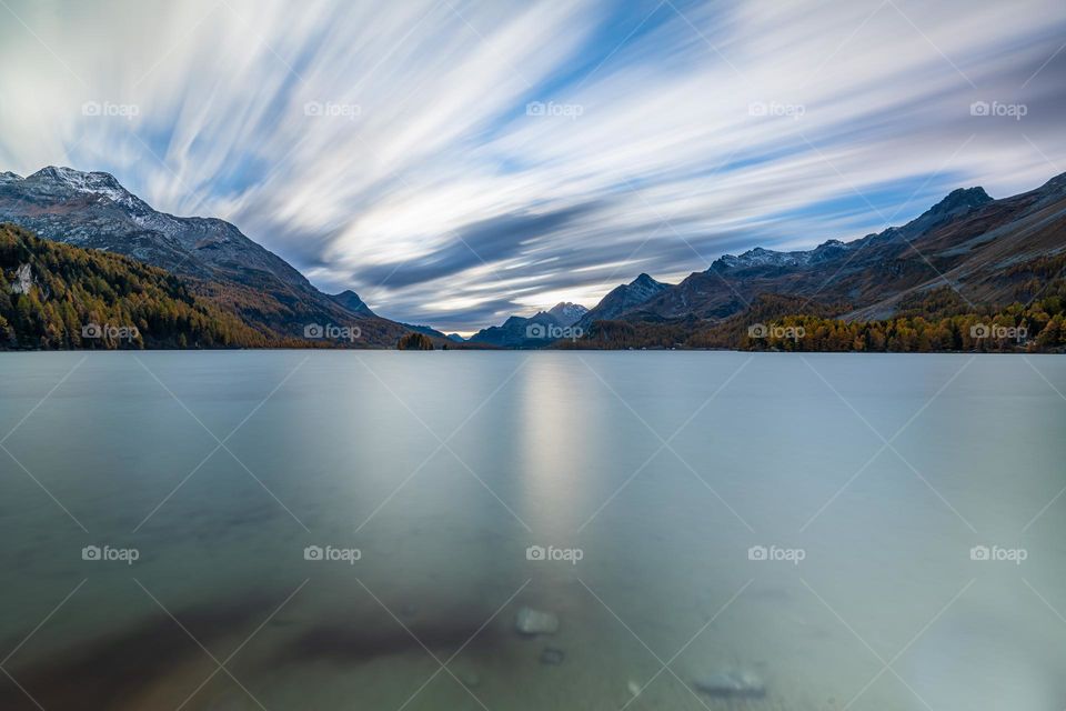 Longexposure from a lake in switzerland at sunset