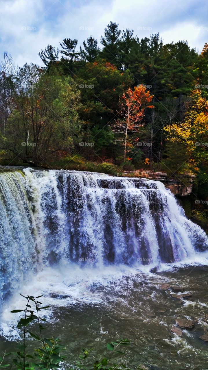 View of waterfall in autumn