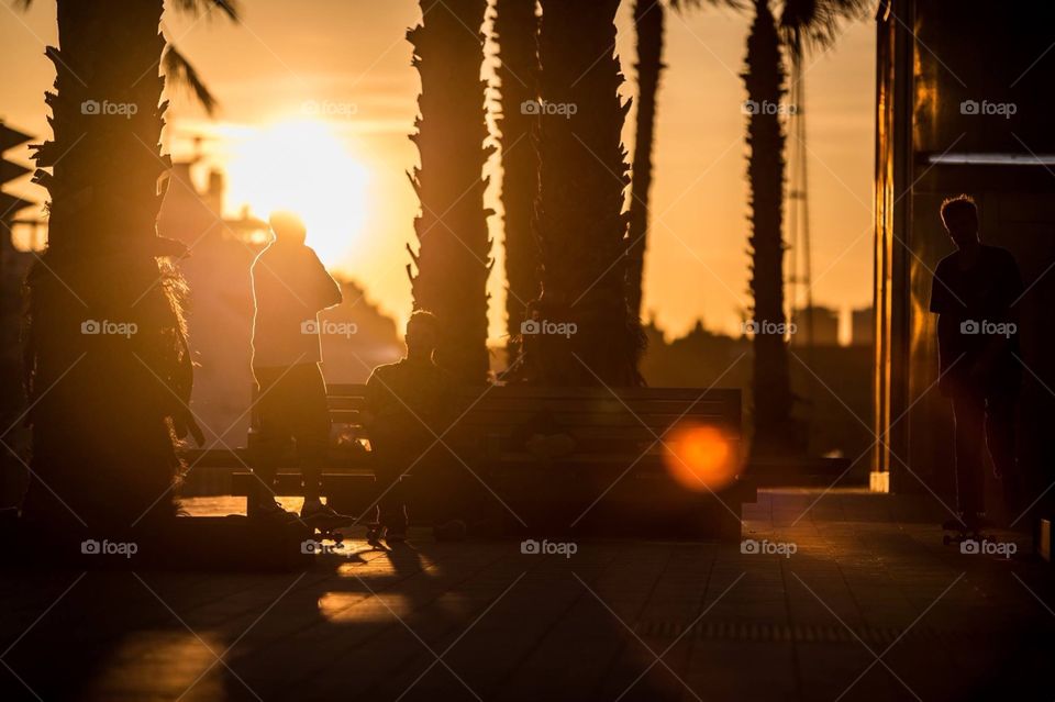 Barcelona skaters on Barceloneta sunset
