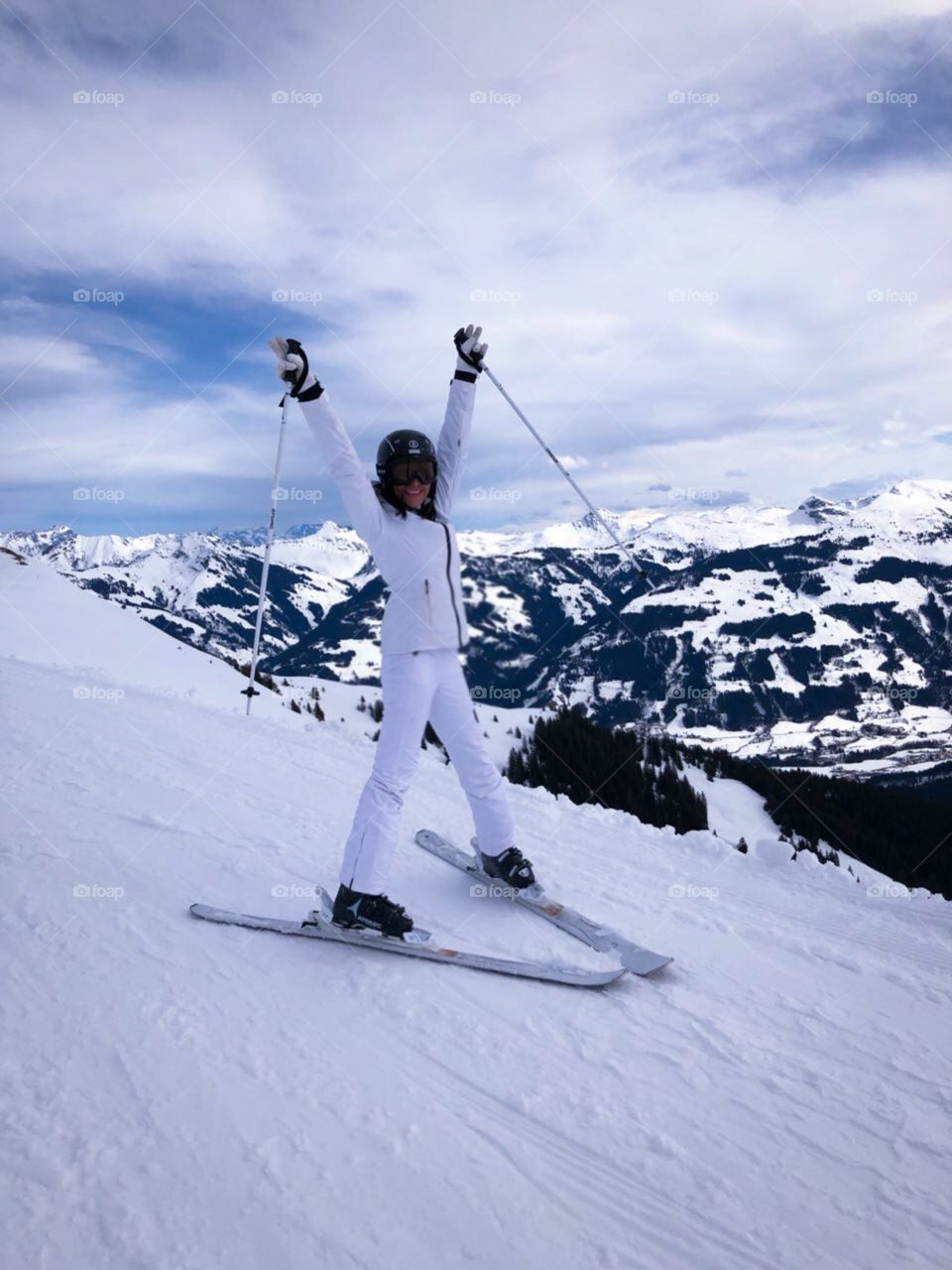 Happy girl skiing 