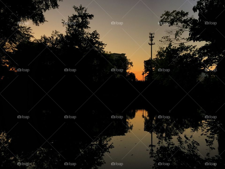 River reflection sunset 