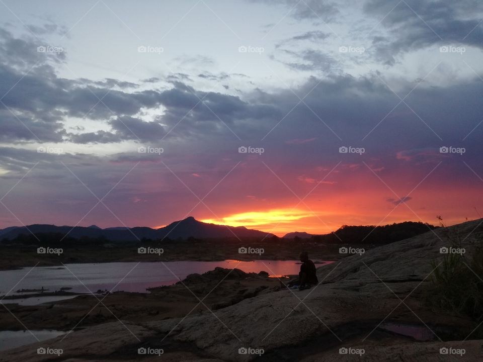 Sunset,Lake,mountain