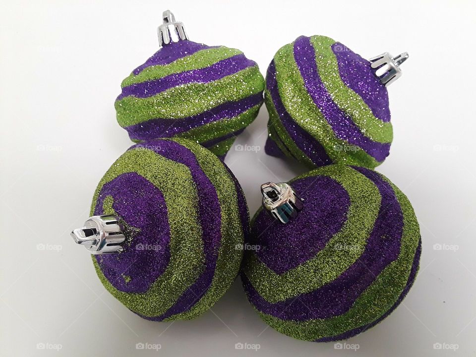 Purple and Green Glittery Christmas Ornaments