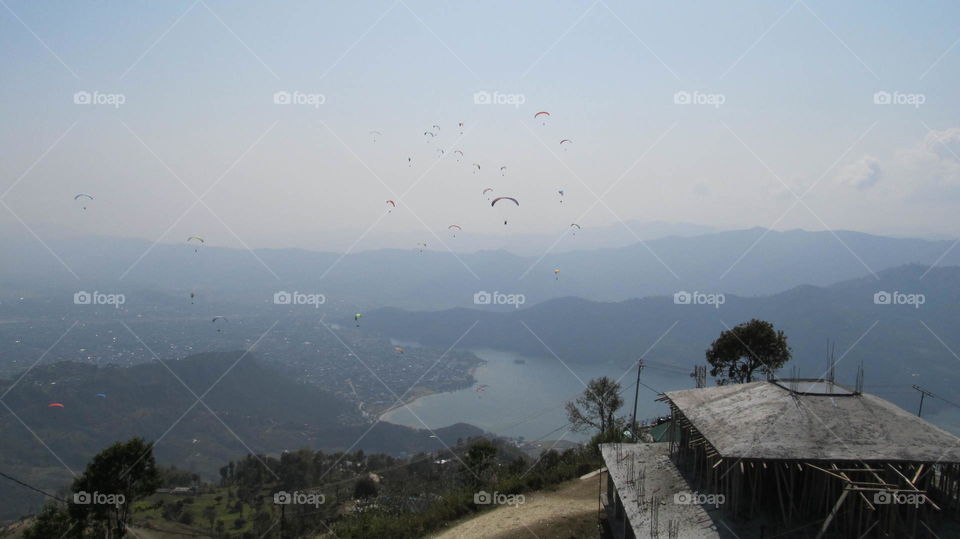 Paragliders over Pokhara