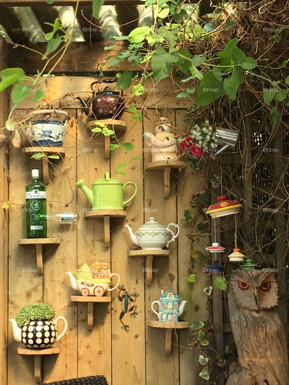 Tea pot shelves wooden stands 