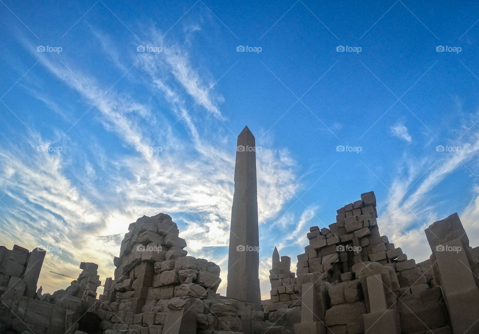 Obelisk at the greatest cathedral in the world , Great  of Karnak in Egypt