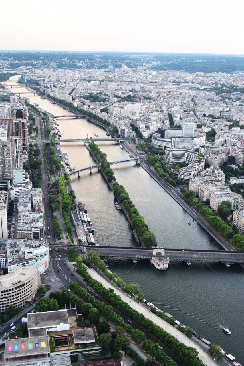 View of the Seine River from the Eiffel Tower in Paris, France
