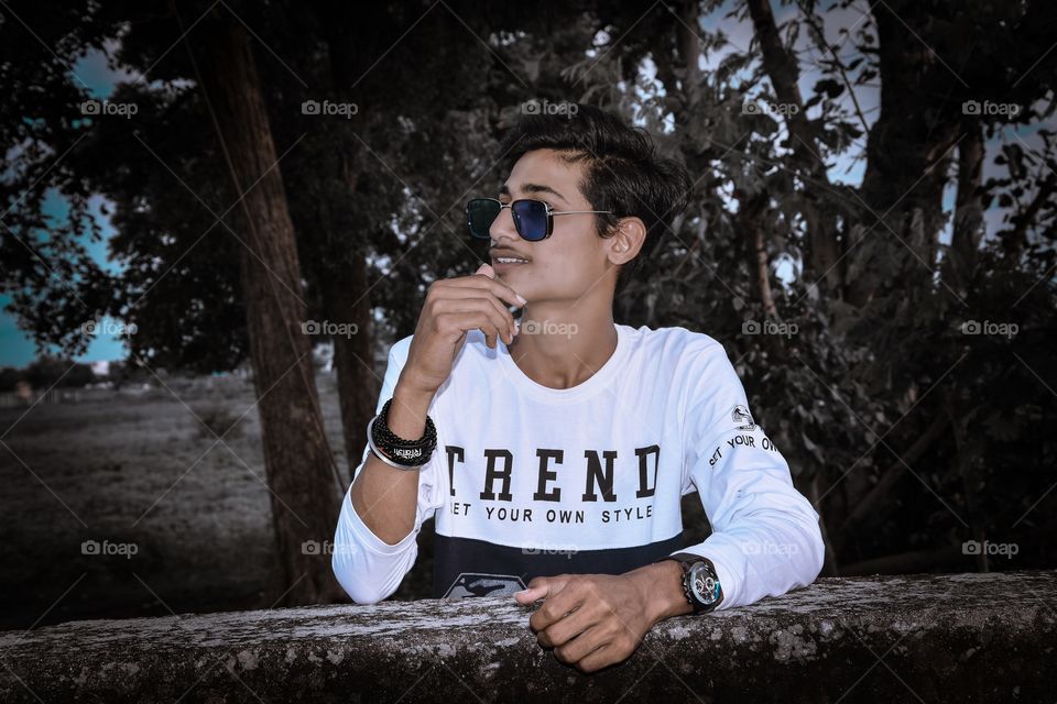 Young boy street photography in free time