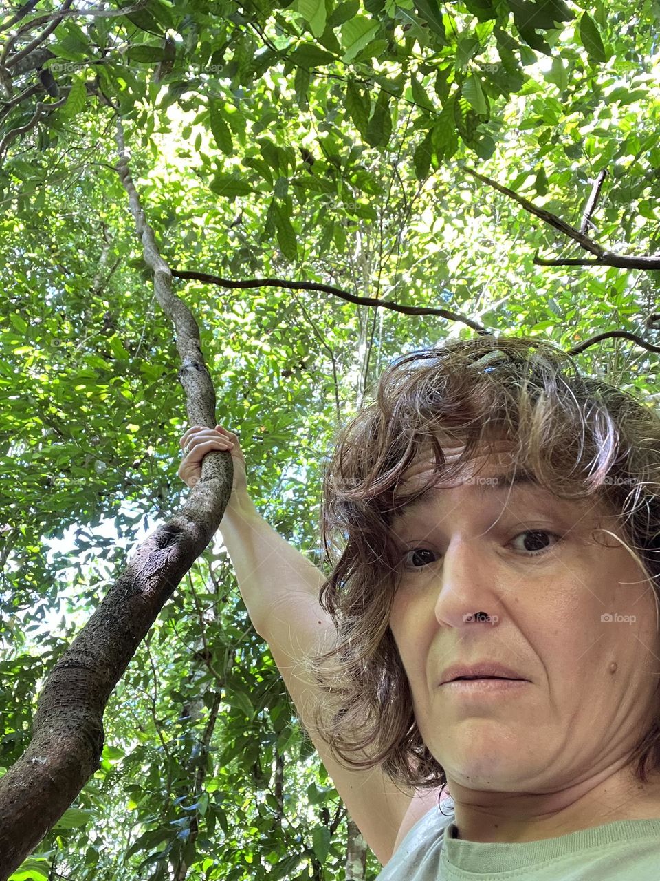 Woman with fear to go down 