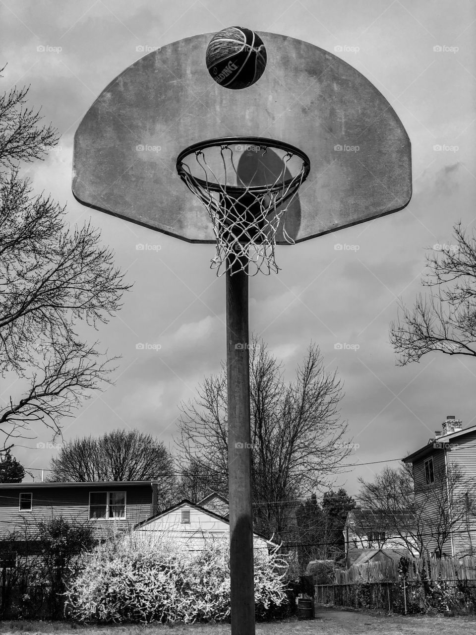 Basketball Shooting Into The Basketball Hoop, Sports Photography, Monochromatic Basketball Photograph 