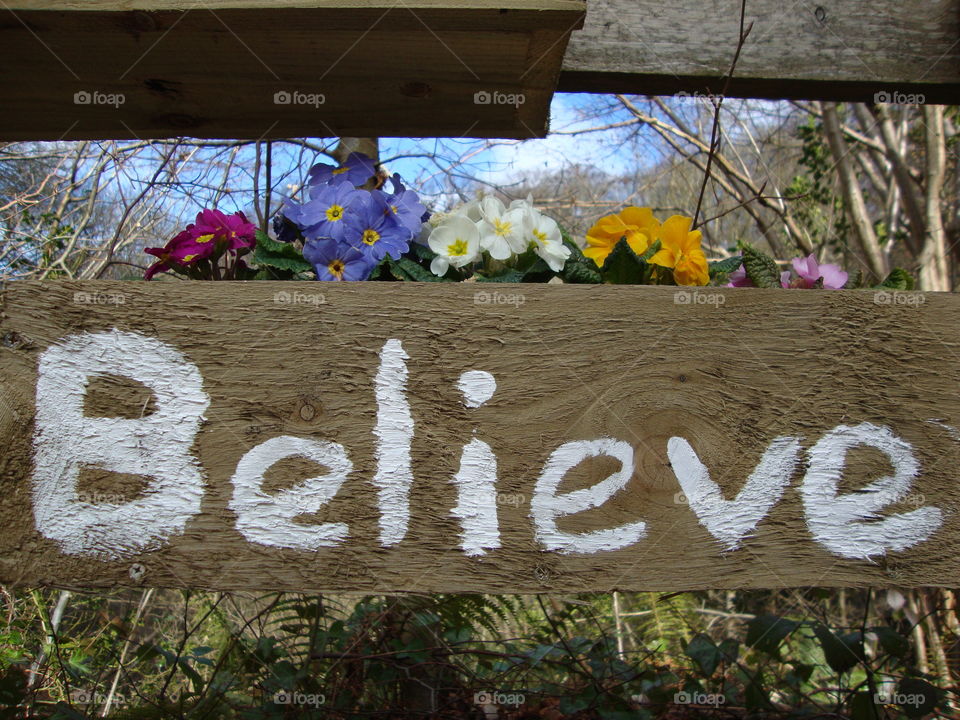 Believe text of wooden board