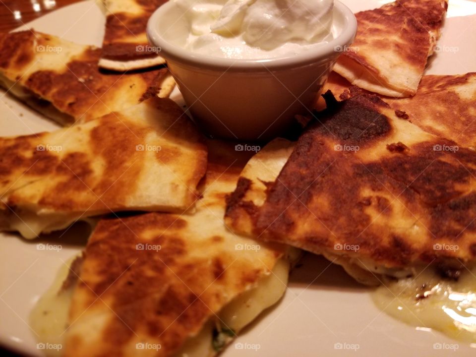 Steak Quesadillas with Sour Cream