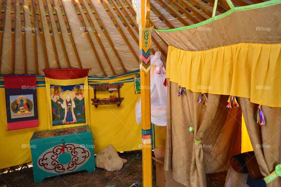 view inside the yurt. history of the people of Kalmykia