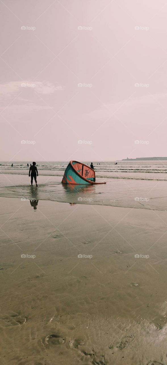 Beautiful moment of joy near the sea in summer.