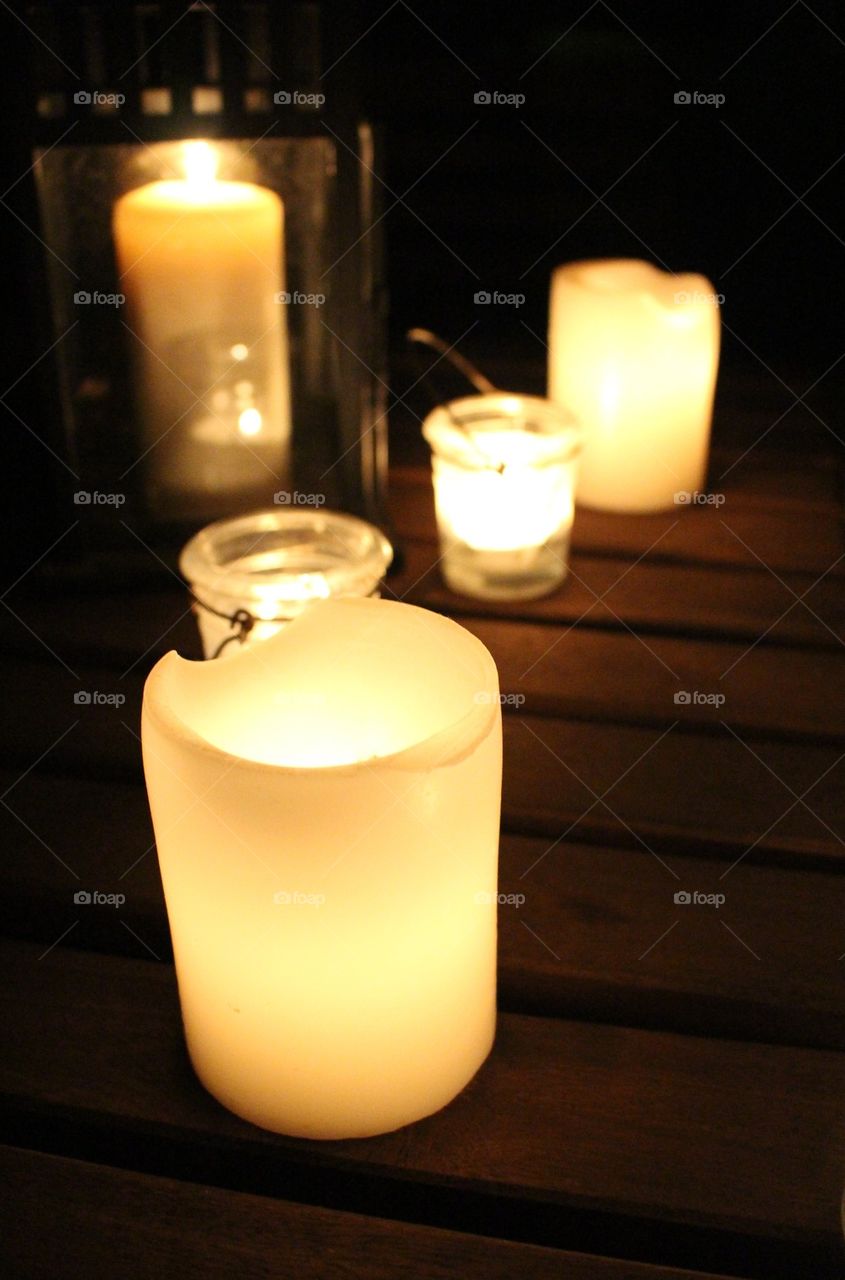 Candles at an outdoor dinner