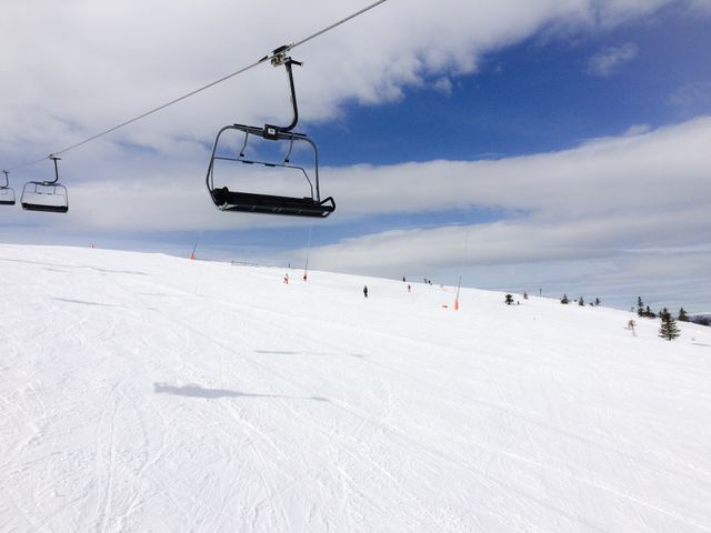 View of ski lift in snowy landscape