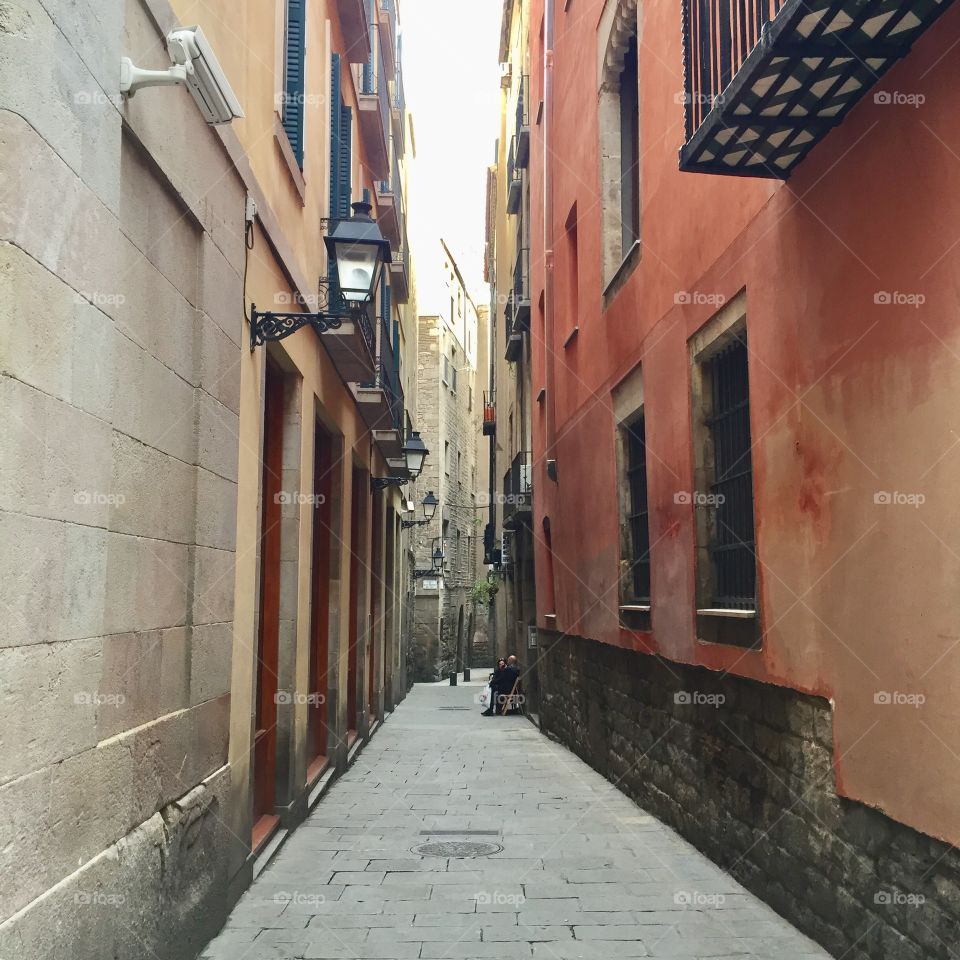 Tiny street in gothic quarter in Barcelona 