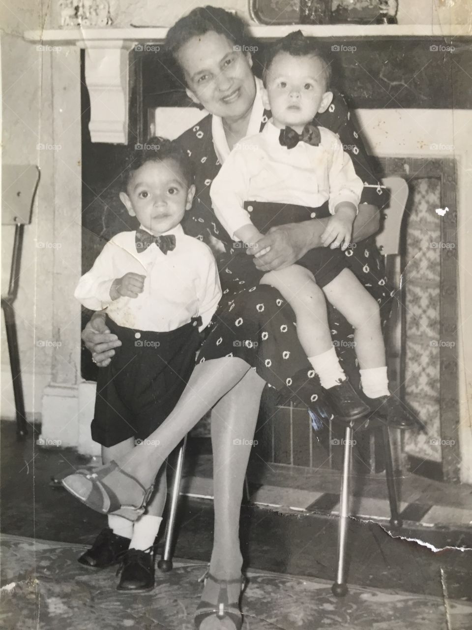 Vintage, mother and sons, B/W