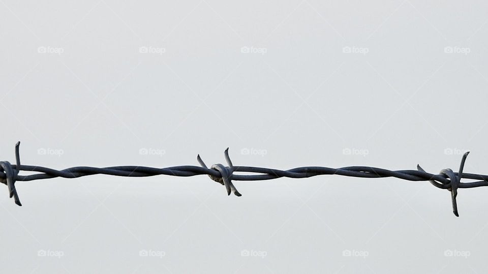 Chain barbed wire from metal fence at the private airport.