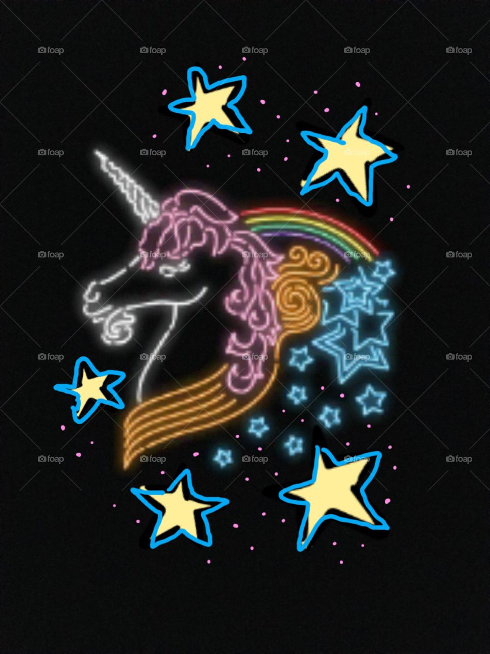 neon unicorn and stars