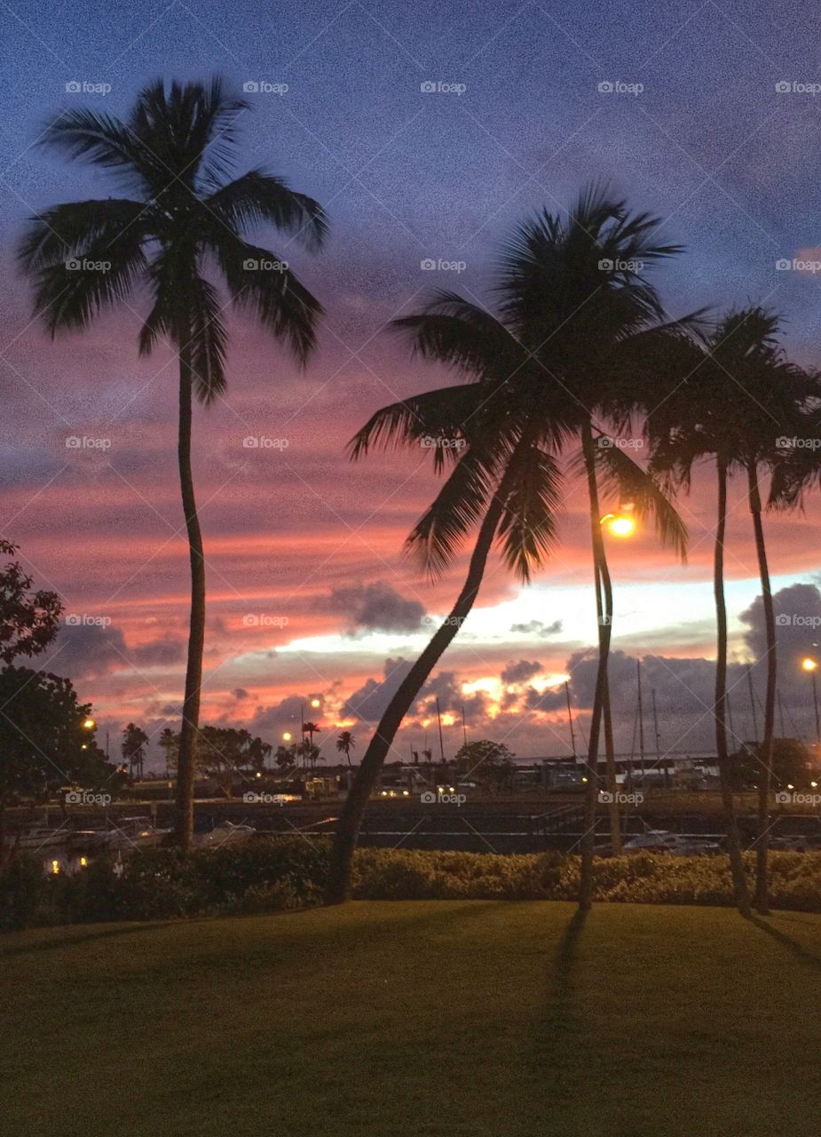 Sunset across Haleiwa Harbour, Hawaii