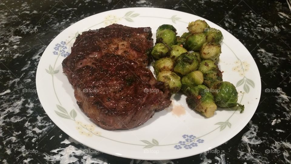 steak and Brussel sprouts