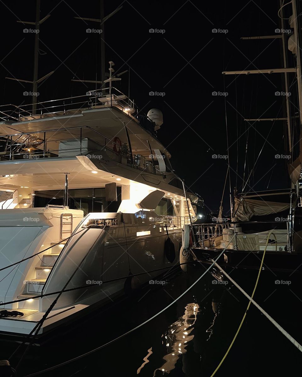Yacht marina at night