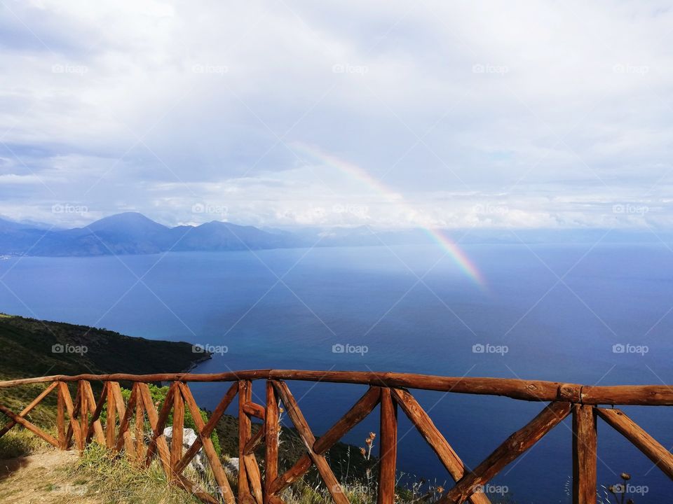 Rainbow after the storm on the sea of ​​the Gulf of Policastro