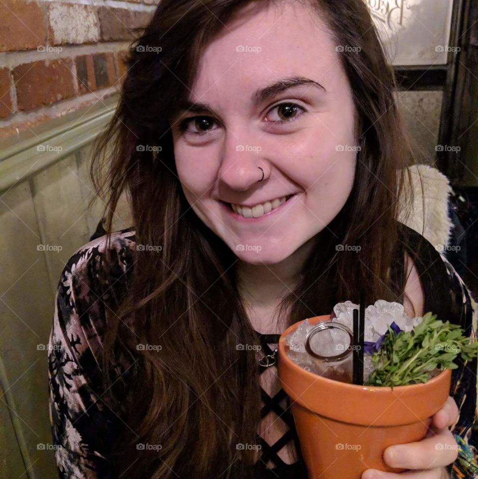 smiling for the weird plant pot drink!
