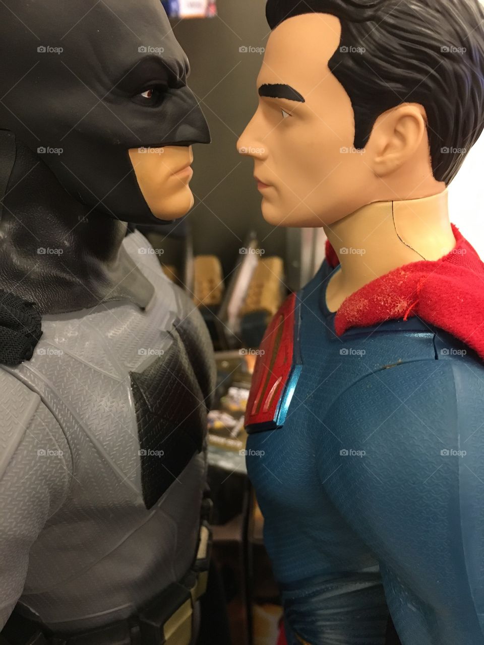 Batman versus Superman action figure toys 3 feet tall actual figures.